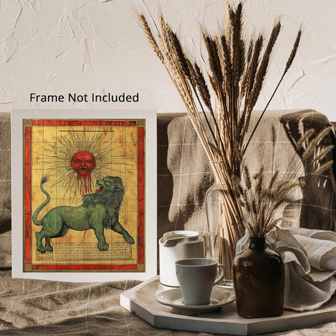 Posterizer 1 pcs-alchemical depiction with a green lion-vintage inspired 4-Vintage Art-Fantasy & Fiction Art- Gift for Men Women Entrepreneur Teen...