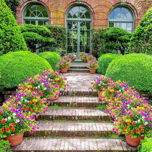 12 Bundles Outdoor Artificial Fake Flowers UV Resistant Rose Eucalyptus Leaf Plants, Faux Plastic Greenery Gypsophila for Indoor Outside Hanging P...