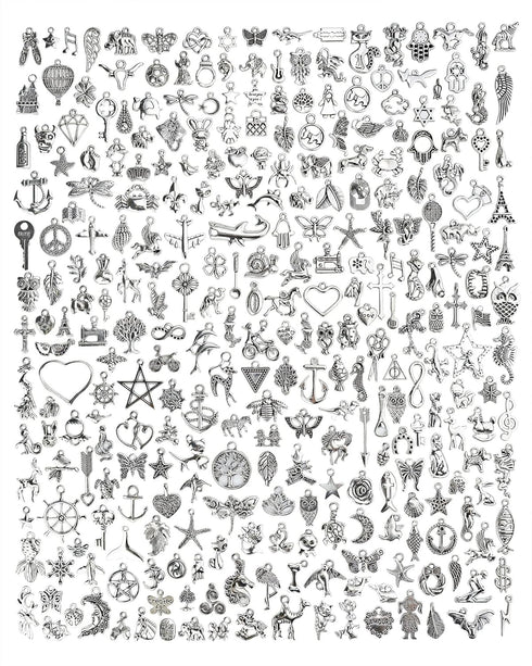 JIALEEY 300 PCS Wholesale Bulk Lots Jewelry Making Charms Mixed Smooth Tibetan Silver Alloy Charms Pendants DIY for Bracelet Necklace Jewelry Maki...