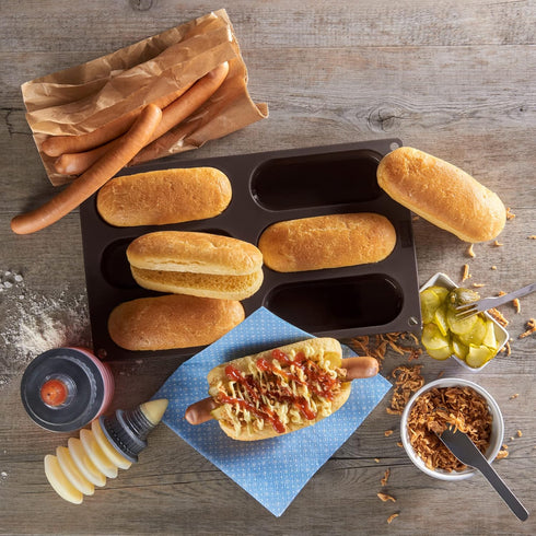 LURCH Hot Dog Buns Mold | Silicone Non-stick Flexiform Baking Pan | 5 Inch Hotdog Finger Food Snack Bread, Rolls, Cake and Eclair Tray | BPA Free...