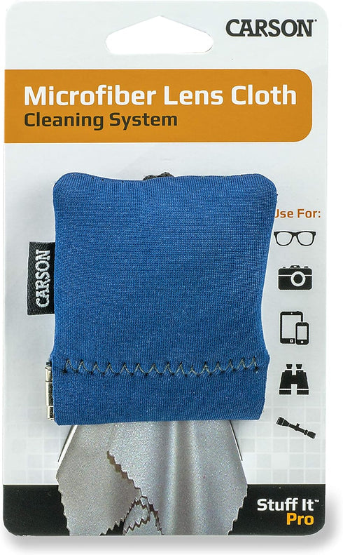 Carson Stuff-It Pro Microfiber Lens Cloth Cleaning System for Glasses, Smartphones, Tablets, Optics, Lenses, Cameras and More, 8.0'' x 8.0'' - Blu...