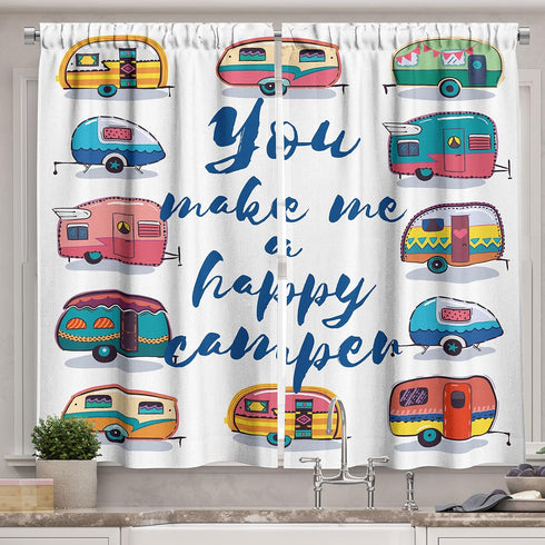 Ambesonne Camper Kitchen Curtains, You Make Me Happy Camper Motivational Words with Caravans Retro Style Travel Graphic, Window Drapes 2 Panel Set...