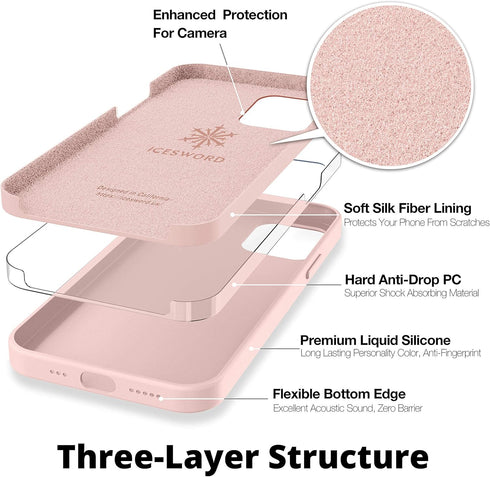 IceSword iPhone 12 Mini Case Pink Sand, Thin Liquid Silicone Case, Matte Cute Pink, Soft Silk Microfiber Cloth, Gel Rubber Full Body, Cool Protect...
