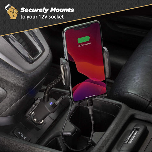 Scosche SUH12V-XCES0 Select Power Socket Mount with Phone Mount for Car, Flexible Neck, and USB Charging Port, 360 Rotation, Black...