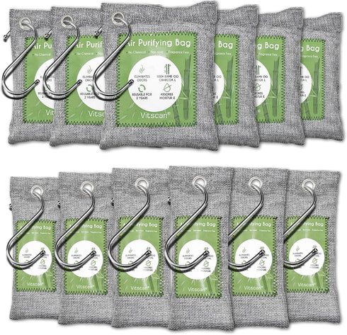12 Pack Bamboo Air Purifying Bag, Activated Charcoal Bags Odor Absorber, Moisture Absorber, Natural Car Air Freshener, Shoe Deodorizer, Odor Elimi...