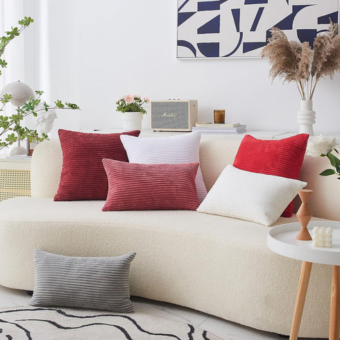 Home Brilliant Red Pillow Covers Decorative Throw Pillow Covers for Couch Bench Set of 2 Striped Corduroy Accent Pillow Covers, 40x40cm, 16 x 16 I...