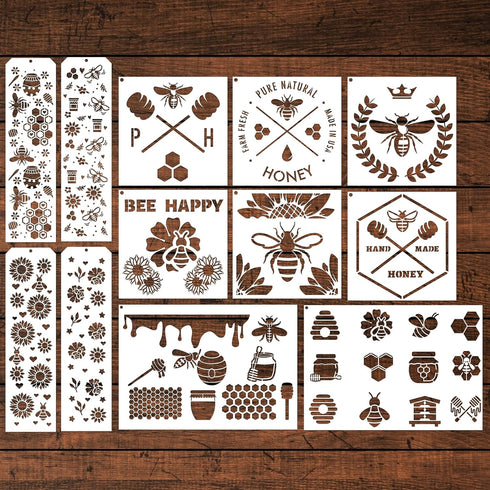 Honeybee Stencils for Painting - 12 Pcs Honeybee Stencils for Crafts Reusable, Daisy Flower Honeybee Stencils for Painting on Wood, Reusable Honey...