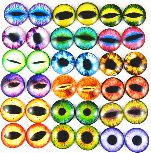 Julie Wang 20 PCS 1.18inches Mixed Style Dragon Eyes Round time gem cover Glass Cabochon Dome Dolls Jewelry Cameo Pendant Finding 30mm...