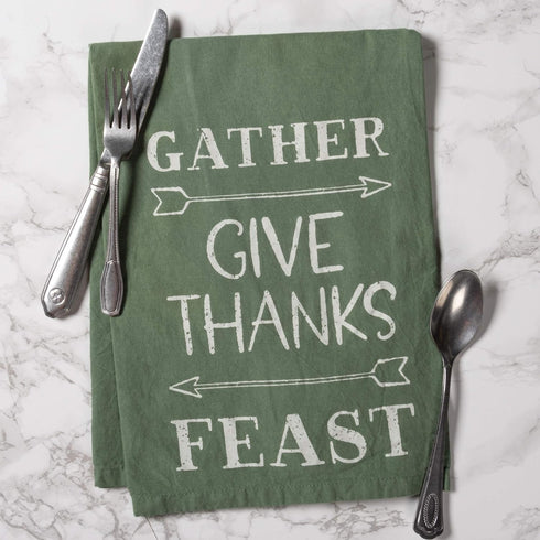 Primitives by Kathy Cotton Dish Towel, 28 x 28-Inch, Gather-Give Thanks-Feast...