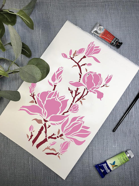 GSS Designs Large Magnolia Flowers Stencils 12 x 16Inch - Magnolia Flower Stencils for Painting on Wood Canvas Paper Fabric Floor Wall Tile...