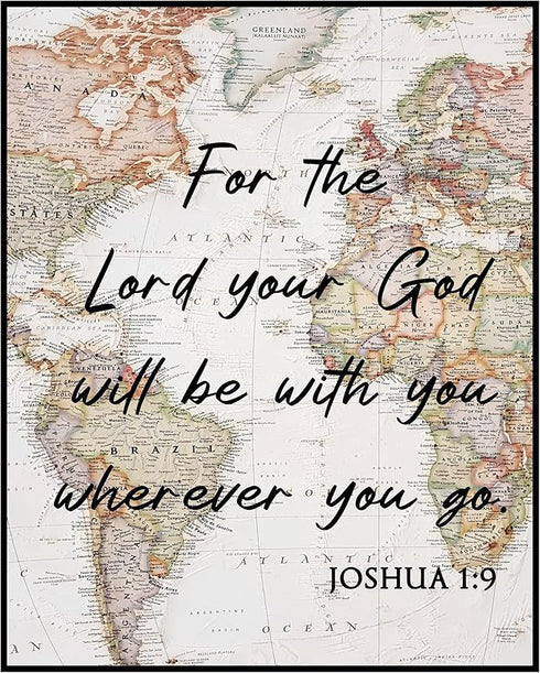 Posterizer 1 pcs-Joshua 1:9 Bible Verse-The God Will Be With You-Religious Posters-Map Art-Gifts for Christians-Decor for Church, Sunday School Cl...