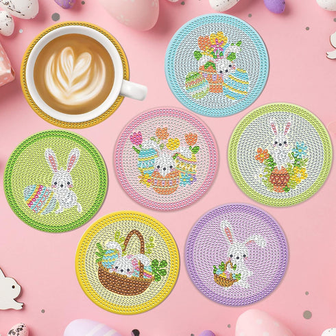 Whaline 8Pcs Easter Diamond Drawing Coasters with Holder, DIY Diamond Drawings Coasters, Colorful Bunny Rabbit Egg Diamond Drawing Kits for Adults...