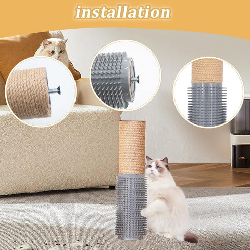 2 PCS Cat Scratching Post with Self Groomer Cat Brush, Jute Twine Vertical Scratcher Posts for Indoor Cats and Kittens, 11.8 Inches Cat Scratch Po...