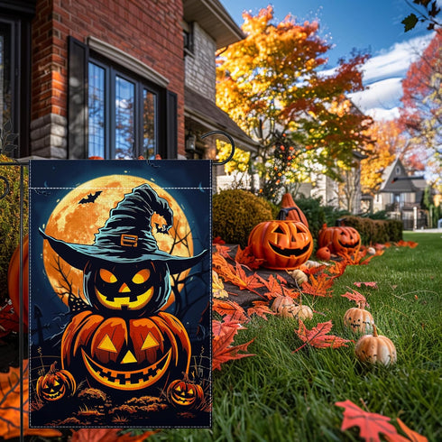 Halloween Garden Flag, 12x18 Inch Double Sided Burlap, Halloween Jack O Lantern Garden Flag, Holiday Outdoor House Decoration?Lawn Flag Yard Flag?...