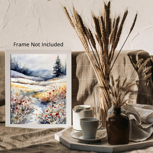Posterizer 1 pcs-snowy winter flowers scene in oil painting style-10-Floral & Botanical Art-Landscape & Nature Art-Living Room Bedroom Decor- unfr...