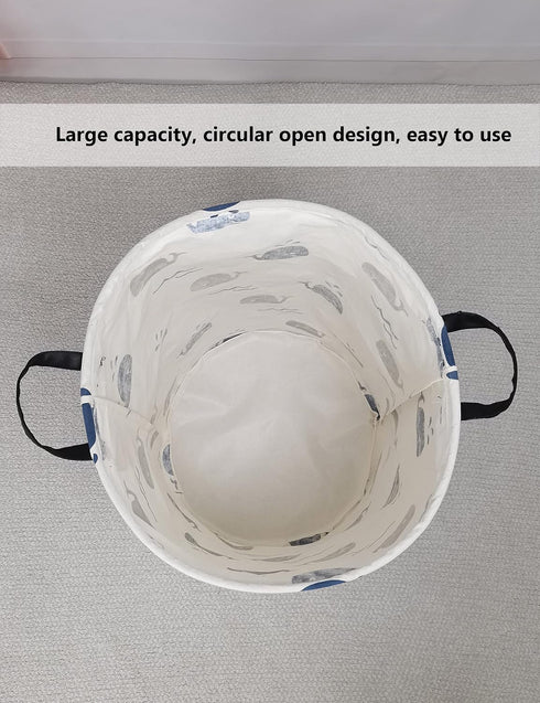 QUEENLALA Large Storage Basket,Laundry Hamper/Bathroom/Home Decor/Collapsible Round Storage Bin,Boys and Girls Hamper/Boxes/Clothing(Round-Blue Cu...