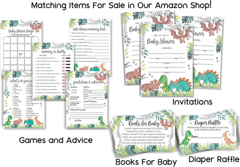 All Ewired Up 50 Dinosaur Diaper Raffle Tickets Diaper Raffle Ticket Lottery Insert Cards Baby Shower Invitations, Supplies and Games for Baby Rev...