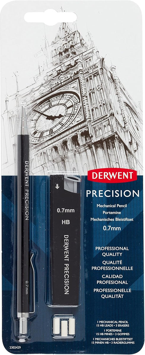 Derwent Mechanical Pencils 0.7, Metal Barrel, Precision, HB (2302429)...