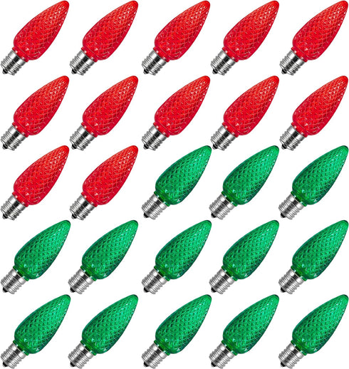 25 Pack Replacement C9 LED Christmas Light Bulbs Shatterproof C9 Led Light Bulbs 1W Mini Bulb Intermediate E17 Base Decor Red Light Bulbs Green Li...