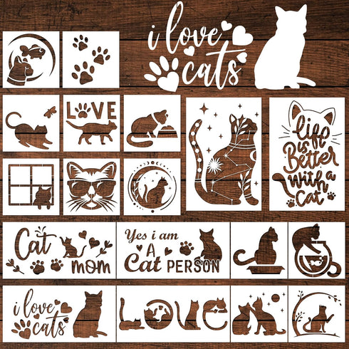 Cat Stencils for Painting, 18 Pack Reusable Plastic Drawing Template for DIY Cat Painting Craft, Cute Cat Stencils for Painting on Wood Wall Canva...