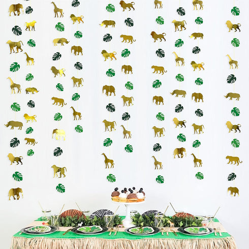 52Ft Gold Animal Green Palm Leaf Garland Banner Bunting Streamers Backdrop for Jungle Safari Animal Party Decorations Zoo Themed Wild One Forest 1...