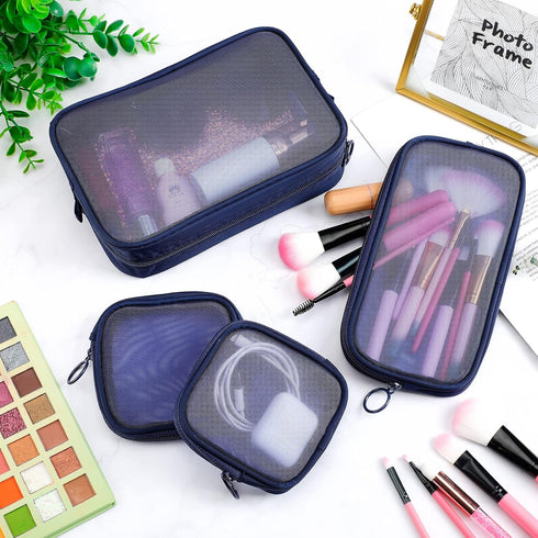 Weewooday 4 Pcs Mesh Makeup Bag Mesh Cosmetic Bag Travel Toiletry Bag Pouch with Zipper Mini Portable Makeup Cosmetic Travel Toiletry Purse Bag fo...
