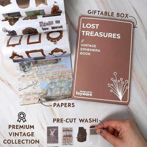 411 Vintage Washi Stickers & 20 Scrapbook Papers - FAYWARE Ephemera for Junk Journals & Scrapbooking...