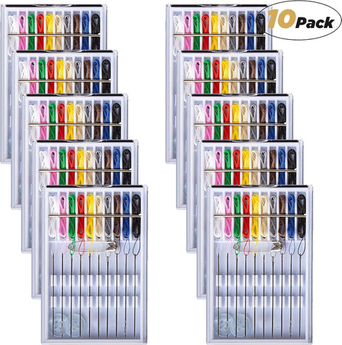 10 Boxes Travel and Home Quick Fix Sewing Kit Pre Threaded Needle Kit Assorted Color Mini Sewing Kit...