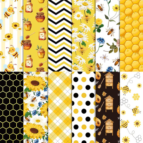 VIVIQUEN 24 Pack Gold Honey Bee Double-Sided Paper, 12-inches Autumn Textured Scrapbook Paper Sunflower Craft Paper Folded Flat for DIY Background...