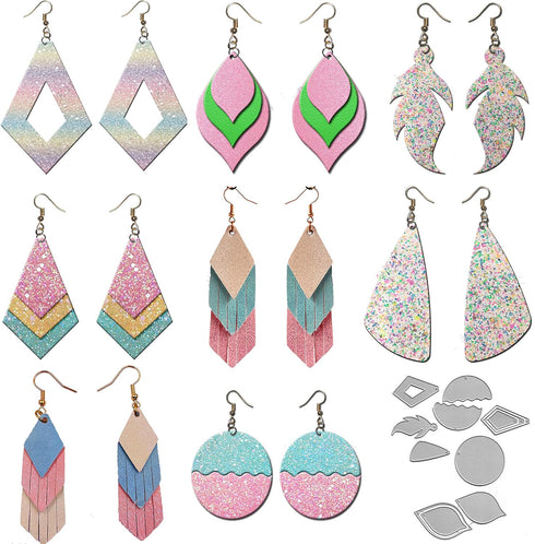 9Pcs Set Die Cuts - Earring Drop Tassel Teardrop Diamond Flower Leaf Feather Earring Cutting Dies for Card Making, Leather, Paper, DIY Crafts...