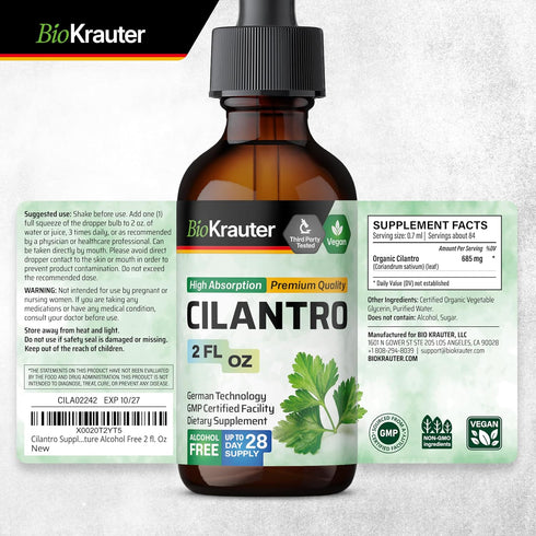 BIO KRAUTER Cilantro Supplement - Rich Source of Antioxidants - Natural Cleansing & Detox Cilantro Tincture - Vegan, Alcohol Free Drops 2 Fl. Oz....