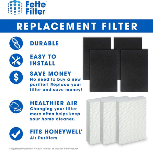 Fette Filter - HEPA Air Purifier Set, 3 HEPA + 4 Pre-Filters, Compatible with Honeywell HPA300, HPA304, HPA8350 & More...