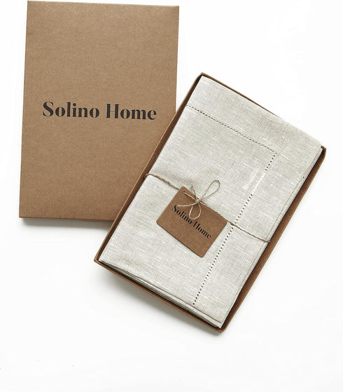 Solino Home Light Natural Linen Napkins Set of 4-100% Pure Linen Hemstitch Dinner Napkins 20 x 20 Inch for Summer, Fall - Classic Hemstitch...