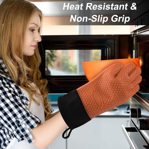 uxcell Silicone Oven Mitts, Heat Resistant Gloves Dutch Pot Holders, Kitchen Hand Protection, Non-Slip Grip Double Oven Gloves, with Hanging Loop,...