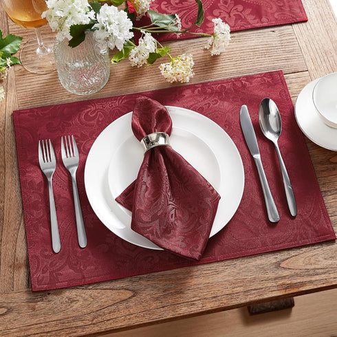Elrene Home Fashions Caiden Elegance Damask Fabric Placemats, 13" x 19", Cranberry, Count 4 (Pack of 1)...