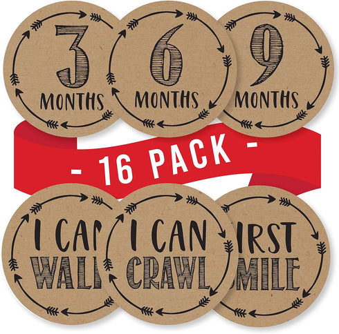 Hadley Designs 16 Monthly Baby Milestone Stickers - Rustic Baby Monthly Milestone Stickers, Baby Month Stickers For Baby Photo Props Newborn, Mont...