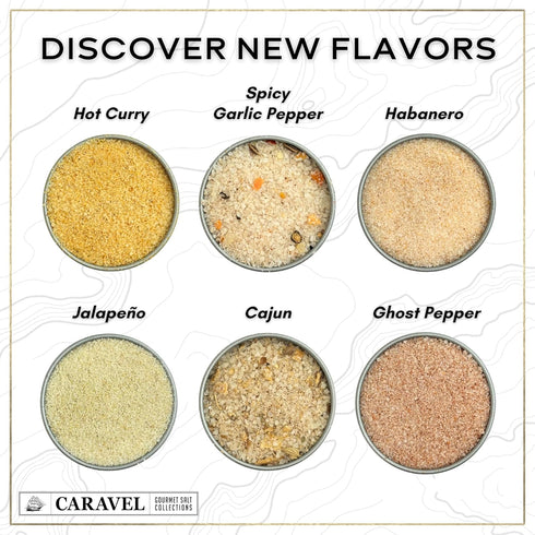 Spicy Sea Salt Sampler Set, Ghost Pepper and Habanero Salt, Give Spicy Seasoning Salt as a Gourmet Cooking Gift, 0.5 oz x Bundle of 6 Flavored Sal...