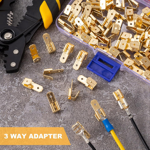 20 Pcs Piggyback Spade Connectors, 3 Way Adapter Dual Male to Single Female Unisulated Brass Quick Electrical Disconnect Connectors Piggyback Term...