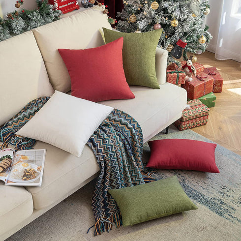 Woaboy Set of 2 Red Outdoor Throw Pillow Covers Decorative Farmhouse Linen Pillowcase Solid Waterproof Cushion Cases for Bedroom Living Room Sofa ...