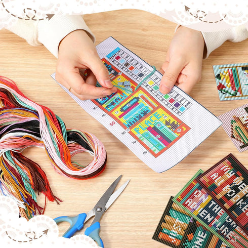Dinifee 6 Pcs Cross Stitch Bookmark Kits Counted Cross Stitch for Adults Kids Mini Cross Stitch Stamped Embroidery Bookmark Kit Funny Book Pattern...