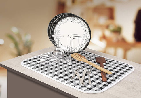 Buffalo Classic Check Plaid 2-Piece Dish Drying Mat Set - Extra Large 18"x24" Black...