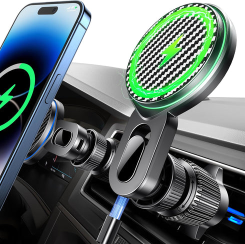 Qifutan for 15W Magsafe Car Mount Charger No Blocking of Air Vent Wireless Car Charger Automotive Accessories Magnetic Phone Holder for Car Fits f...