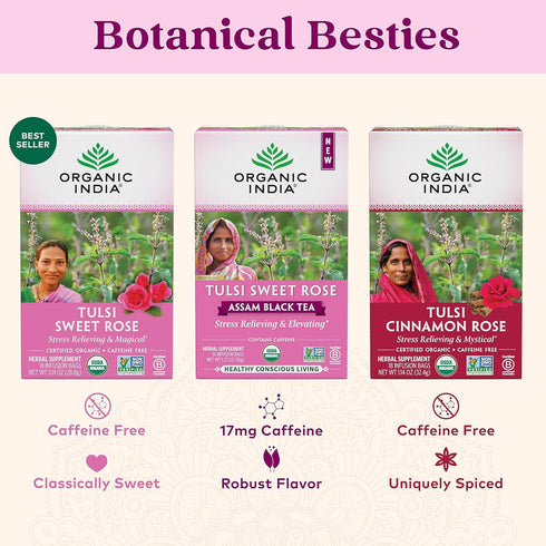 ORGANIC INDIA Tulsi Sweet Rose Herbal Tea - Holy Basil Leaf, African Basil, Chamomilie, Lemon Myrtle, Stress Relieving, Immune Support, USDA Certi...