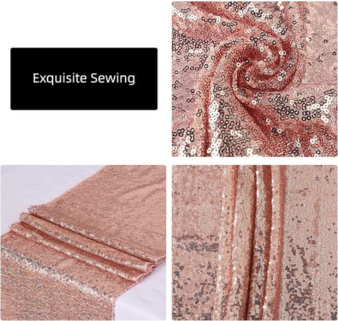 FGSAEOR Rose Gold Tablecloth, 12x108inch Sequins Table Runners and 54x108inch Plastic Table Cloths for Christmas Party Decorations, Sparkling Part...