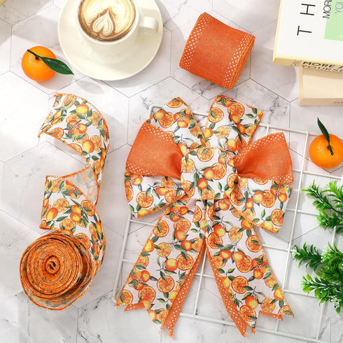 Orange Wired Edge Ribbon 20 Yards Tangerine Fabric Ribbon Little Cutie Craft Ribbon for Baby Shower Birthday Wreath Bow DIY Crafts, 2 Roll...