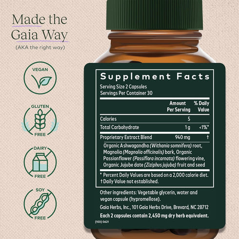 Gaia Herbs SleepThru - Natural Sleep Support Supplement with Organic Ashwagandha Root, Organic Magnolia Bark, Passionflower, and Jujube Date - 60 ...