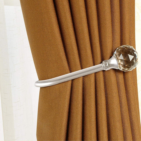 Curtain Holdback, 2pcs Wall Mounted Drapery Tiebacks with Clear Crystal Ball, Heavy Duty Metal Decorative Window Drapery Curtain Holder Curtain Ho...