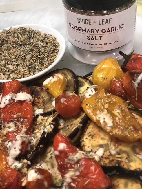 Premium Rosemary Garlic Salt by Spice + Leaf - Vegan Kosher and No Preservatives Spice Blend Used to Make Roasted Potatoes, Brussel Sprouts, Veget...