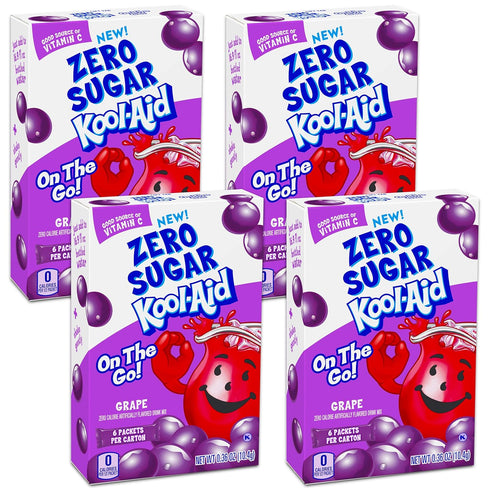 Kool-Aid Sugar Free Low Calorie Drink Mix 6 easy open packets (Pack of 4) Gluten Free (Grape)...