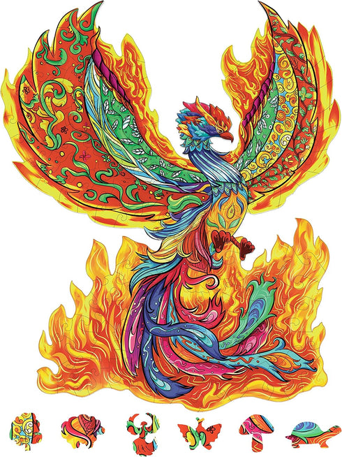 Wooden Puzzles for Adults, Phoenix Puzzle, 10.6'' x 8.6'', 128 Pieces, Gift for Adults, Wood Puzzles Adult, Wood Cut Puzzles, Animal Shaped Puzzle...